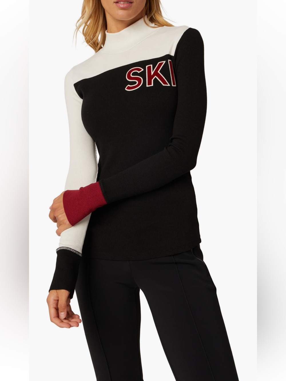 🆕 ANR+ Alpen Rock Fallon Women Black White Red SKI Patch Ribbed Mock Neck